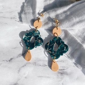 Teal, White, and Gold Mosaic Polymer Clay Earrings